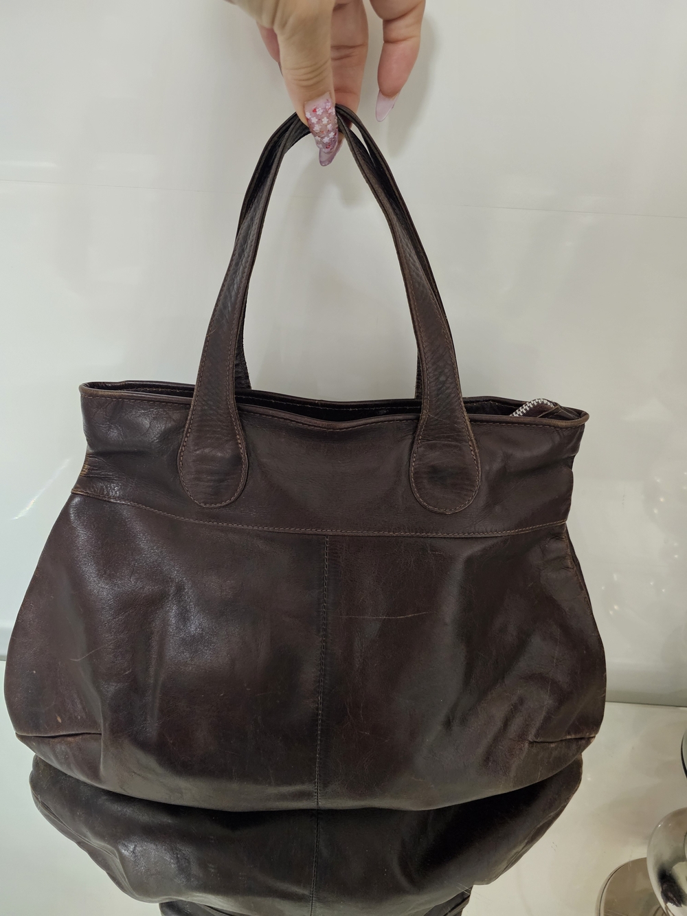 Vintage Dark Brown Leather Tote Bag